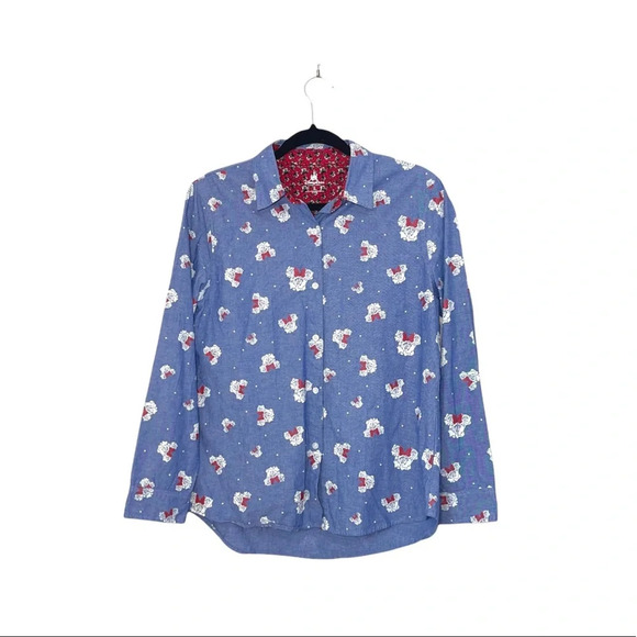 Disney 100% Cotton Blue Rose Minnie Mouse Button Down Shirt Medium Women’s - Picture 11 of 11
